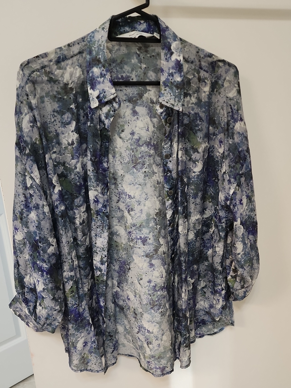 & Other Stories Sheer Floral Button-Down Blouse in Blue and White
